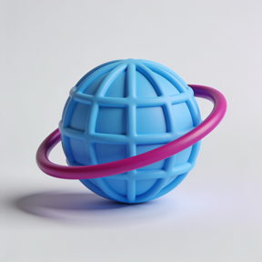 3D render of a sky-blue globe with a magenta orbit ring