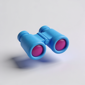 3D render of sky-blue binoculars with magenta lenses